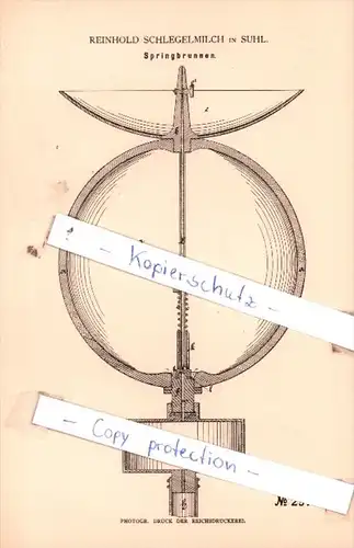 Original Patent  - Reinhold Schlegelmilch in Suhl , 1884 , Springbrunnen !!!