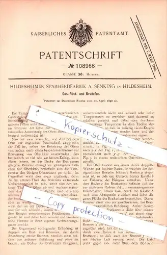 Original Patent  - Hildesheimer Sparherdfabrik A. Senking in Hildesheim , 1898 , Heizung !!!