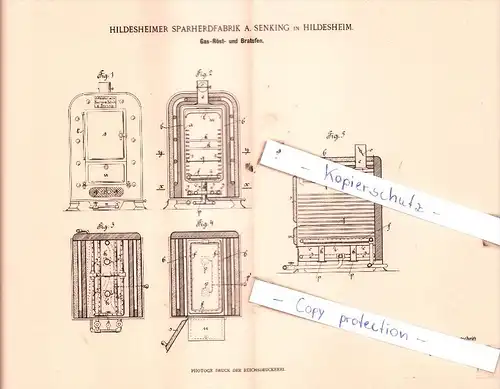 Original Patent  - Hildesheimer Sparherdfabrik A. Senking in Hildesheim , 1898 , Heizung !!!