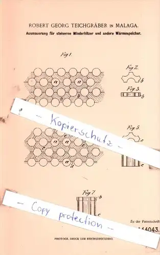 Original Patent  - R. G. Teichgräber in Malaga , 1902 , Ausmauerung für steinerne Winderhitzer !!!