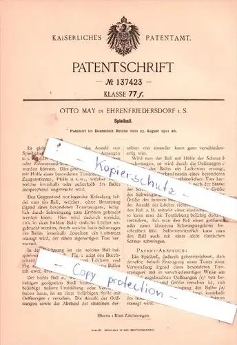Original Patent  - Otto May in Ehrenfriedersdorf i. S. , 1901 , Spielball !!!
