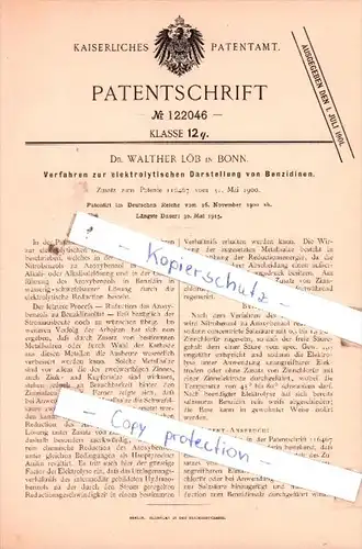 Original Patent  - Dr. Walther Löb in Bonn , 1900 , Darstellung von Benzidinen !!!