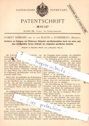 Original Patent  - Robert Lehmann und A. von Klauss in Lundenburg , Mähren , 1889 , !!!