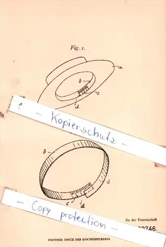 Original Patent  - M. Miessner in Berlin , 1905 , Schweißband mit Maßeinteilung für Kopfbedeckungen !!!