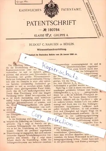 Original Patent  - Rudolf C. Naruhn in Berlin , 1906 , Wärmeaustauschvorrichtung !!!