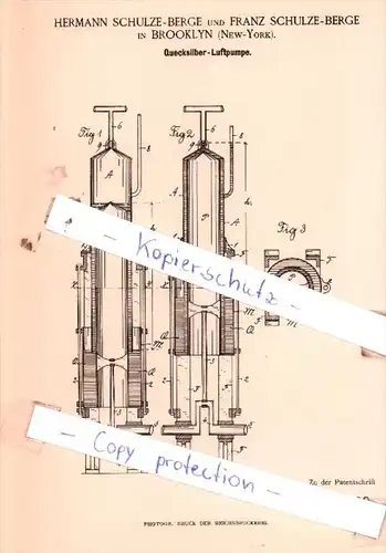 Original Patent  - H. und F. Schulze-Berge in Brooklyn , New-York , 1893 , Instrumente !!!