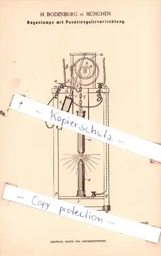 Original Patent  - H. Bodenburg in München , 1894 , Bogenpumpe mit Pendelregulirvorrichtung !!!