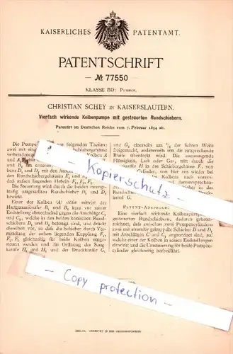 Original Patent  - Christian Schey in Kaiserslautern , 1894 , Pumpen !!!