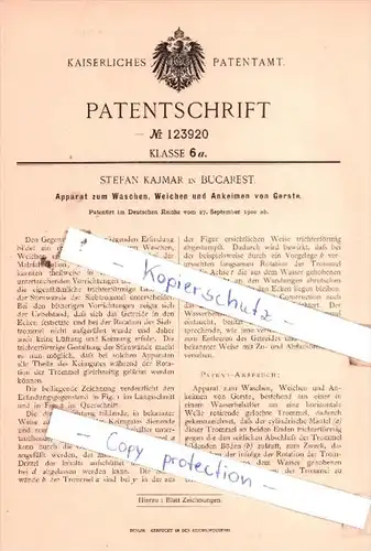 Original Patent  - S. Kajmar in Bucarest , 1900 , Waschen, Weichen und Ankeimen von Gerste !!!