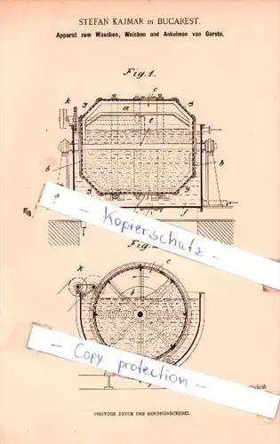 Original Patent  - S. Kajmar in Bucarest , 1900 , Waschen, Weichen und Ankeimen von Gerste !!!