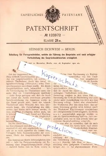 Original Patent  - Heinrich Eichwede in Berlin , 1900 , Schaltung für Fernsprechstellen !!!