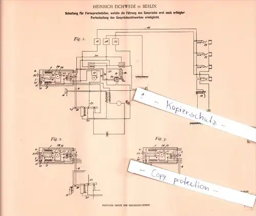 Original Patent  - Heinrich Eichwede in Berlin , 1900 , Schaltung für Fernsprechstellen !!!