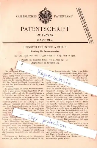 Original Patent  - Heinrich Eichwede in Berlin , 1901 , Schaltung für Fernsprechstellen !!!