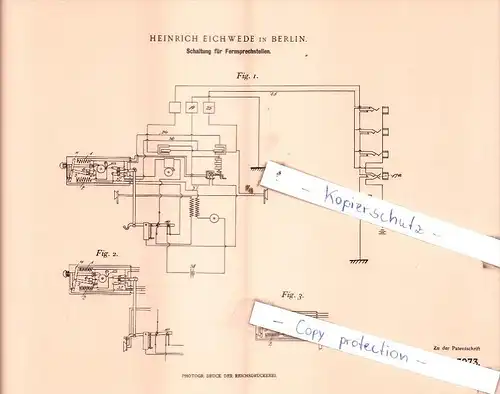 Original Patent  - Heinrich Eichwede in Berlin , 1901 , Schaltung für Fernsprechstellen !!!