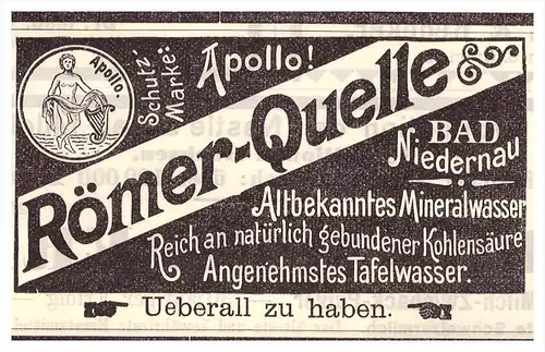 original Werbung - 1898 - Bad Niedernau b. Rottenburg a, N., Römerquelle , Arzt , Kur , Krankenhaus , Apotheke !!!