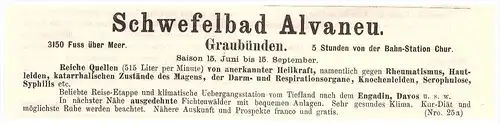 original Werbung - 1884 - Schwefelbad Alvaneu in Graubünden / Chur , Kur , Arzt , Krankenhaus !!!