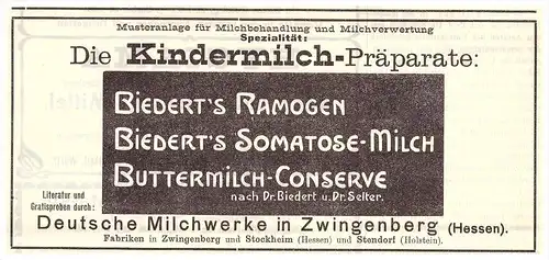 original Werbung - 1904 , Zwingenberg i. Hessen , Stendorf , Kindermilch - Produkte , Arzt , Krankenhaus , Apotheke !!!
