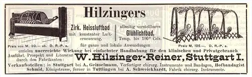 original Werbung - 1904 , Hilzinger Heissluft - Apparate , Stuttgart , Sanitätshaus , Kur , Arzt , Krankenhaus !!