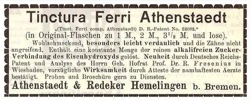 original Werbung - 1904 , Tinctura Athenstaedt & Redeker , Hemelingen b. Bremen , Kur , Arzt , Krankenhaus !!