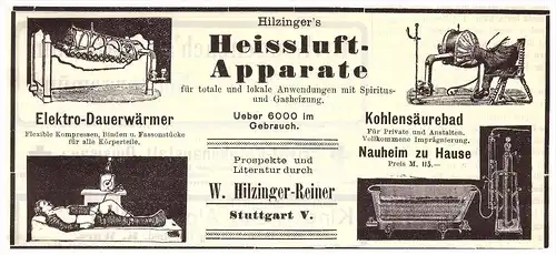 original Werbung - 1908 , Hilzinger Heissluft - Apparate , Stuttgart , Sanitätshaus , Kur , Arzt , Krankenhaus !!