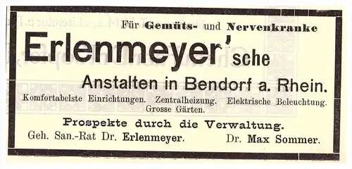 original Werbung - 1910 - Bendorf am Rhein , Anstalt für Geisteskranke , Arzt , Kur , Krankenhaus , Apotheke !!!