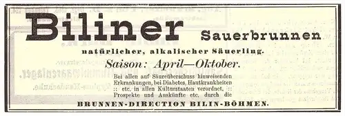 original Werbung - 1910 - Bilin / Bilina i. Böhmen , Sauerbrunnen , Arzt , Kur , Krankenhaus , Apotheke !!
