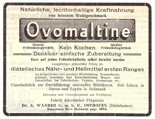 original Werbung - 1910 - Dr. A. Wander in Osthofen i. Rheinland , Kraftnahrung , Arzt , Kur , Krankenhaus , Apotheke !!