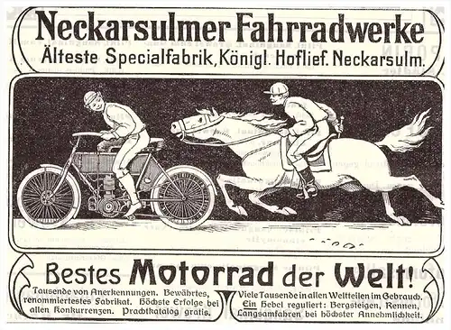 original Werbung - 1905 - NSU Motorrad , Neckarsulm , moto , Motorräder !!!