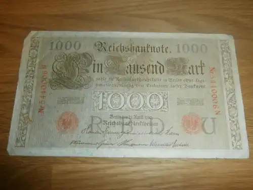 Reichsbanknote 1000 Mark 1910 , rot gestempelt , Ein Tausend Mark !!!