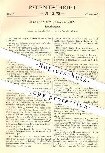 original Patent - Wissmann & Wallegg in Wien , 1879 , Schraffierapparat , Schraffieren , Schraffen , Lineal , Lineale