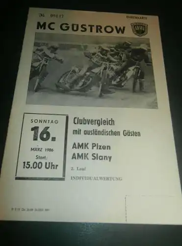 Speedway Güstrow 16.03.1986 , Slany , Plzen , Programmheft , Programm , Rennprogramm !!!