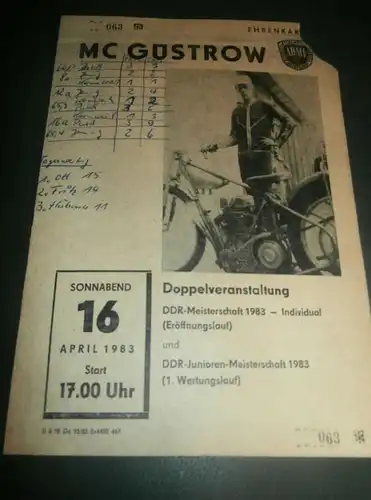Speedway Güstrow 16.04.1983 , DDR Meisterschaft , Programmheft , Programm , Rennprogramm !!!