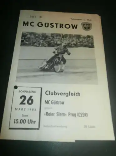 Speedway Güstrow 26.03.1983 , Roter Stern Prag , ADMV , Programmheft , Programm , Rennprogramm !!!