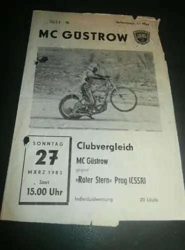 Speedway Güstrow 27.03.1983 , Roter Stern Prag , ADMV , Programmheft , Programm , Rennprogramm !!!