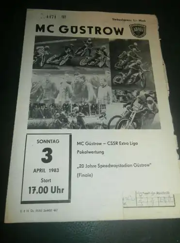 Speedway Güstrow 03.04.1983 , CSSR Extra Liga , Programmheft , Programm , Rennprogramm !!!
