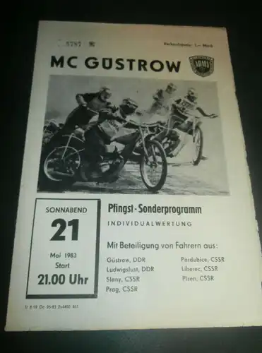 Speedway Güstrow 21.05.1983 , Pfingstrennen , Programmheft , Programm , Rennprogramm !!!