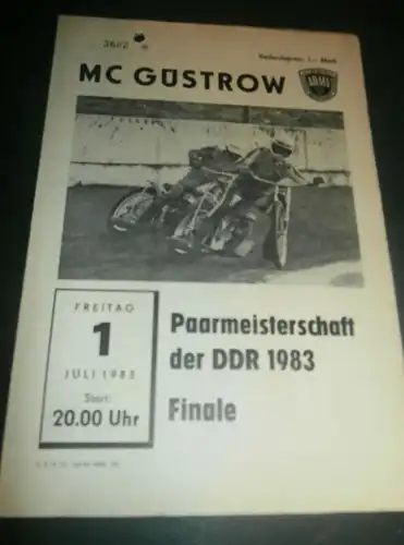 Speedway Güstrow 01.07.1983 , DDR Meisterschaft Finale , Programmheft , Programm , Rennprogramm !!!