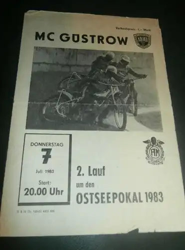 Speedway Güstrow 07.07.1983 , Ostseepokal , Programmheft , Programm , Rennprogramm !!!