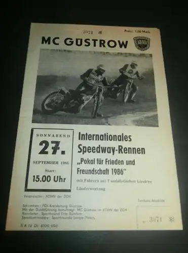 Speedway Güstrow 27.03.1986 , Pokal , Programmheft , Programm , Rennprogramm !!!
