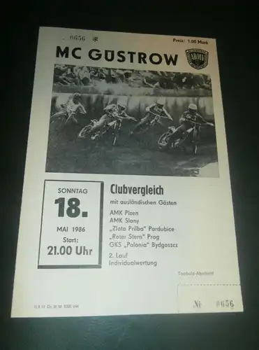 Speedway Güstrow 18.05.1986 , Plzen , Slany , Pardubice , Programmheft , Programm , Rennprogramm !!!