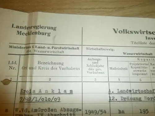 altes Dokument - Landesregierung in Mecklenburg , Ducherow , Neuendorf , Liepen , Japenzin , 1951 , Anklam !!!