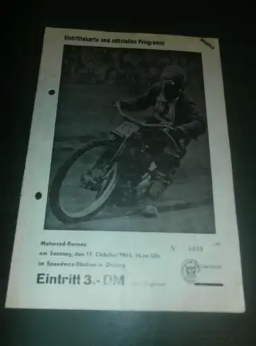 Speedway Olching 17.10.1965 , Programmheft , Programm , Rennprogramm !!!
