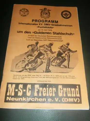 Grasbahnrennen Neunkirchen 14.06.1979 , Grasbahn , Sandbahn , Speedway , Programmheft , Programm , Rennprogramm !!!