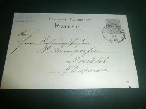 Ansichtskarte Minden in Westfalen , 1887 , gel. nach W. Baumgarten in Lavelsloh / Diepenau !!!