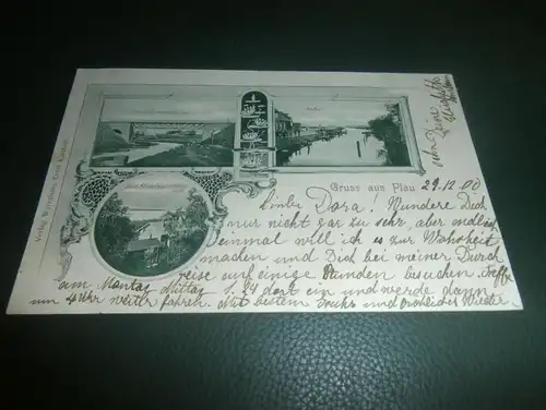 Ansichtskarte Plau in Mecklenburg , 1900 , Elbe mit Eisenbahnbrücke , Hafen , Bad Stuer , AK gelaufen !!!