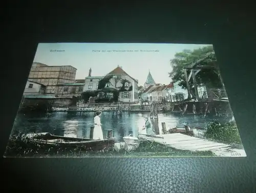 Ansichtskarte Schwaan i. Mecklenburg , ca. 1910 , Brückenstraße , Warnow , AK gelaufen !!!