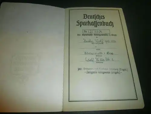 altes Sparbuch Königswalde i. Erzgebirge , 1944 - 1945 , Hertha Wolf geb. Ulke , Sparkasse , Bank !!!