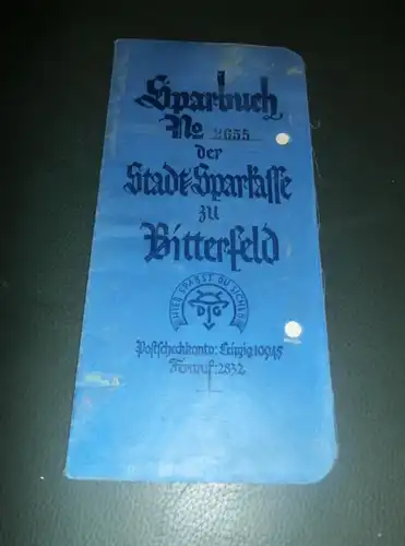 altes Sparbuch Bitterfeld , 1931 - 1946 , Ursula Baake , geb. Schneider , Sparkasse , Bank !!!