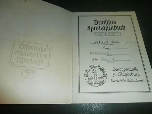 altes Sparbuch Magdeburg Sudenburg , 1941 - April 1945 , Ekkehart Müller , Alt Prester 66 , Sparkasse , Bank !!!