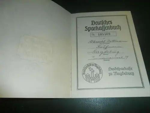 altes Sparbuch Magdeburg , 1944 , Albrecht Zottmann , Kaufmann , Sparkasse , Bank !!!